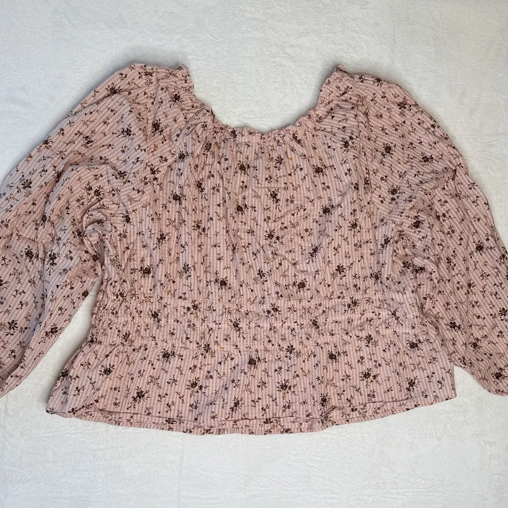 Madewell Sophia Top Bouquet Floral Pink Smocked Cotton Peasant Blouse Plus 2X